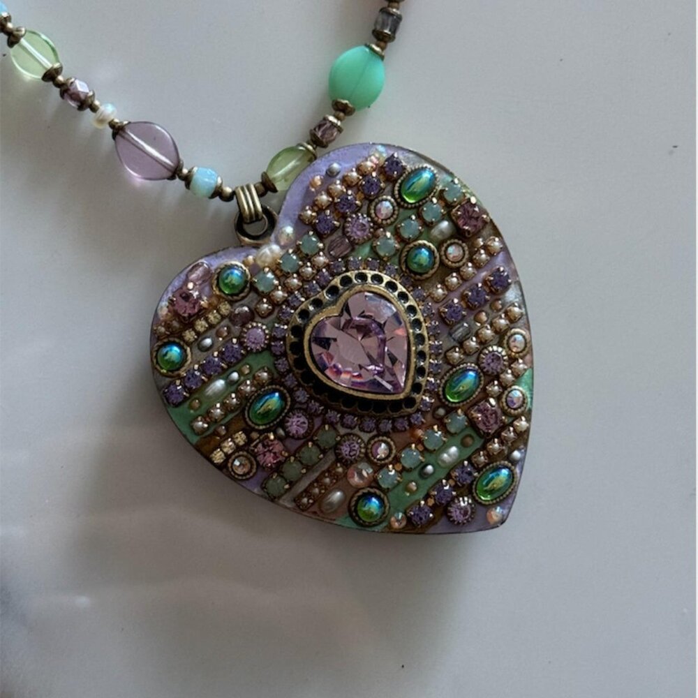 Michal Golan Amethyst Heart Necklace with Multicolored Beads. - Picture 3 of 9
